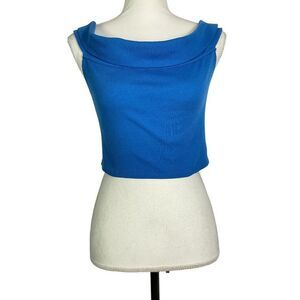 Urban Outfitters Blue Crop Cowl-neck Top, medium, poly/cotton/spandex